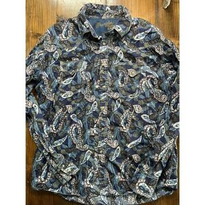 Wrangler 20X Mens XL Blue Paisley Pearl Snap Western Long Sleeve Shirt MJ1405M
